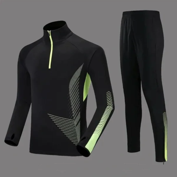 Spring Sports Set Men Stand Neck Zipper Print Elastic Waist Running Football Outdoor Training Clothes Fitness Long Sleeved Suit
