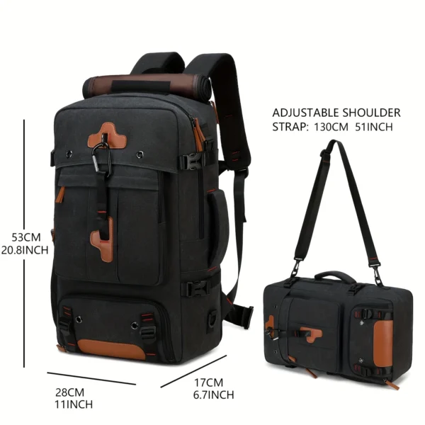 Airline-Approved Travel Backpack for Men & Women with Shoe Compartment - 17.3" Laptop Bag, USB Charging Port, Adjustable Straps, Canvas in Black/Brown, Ideal for Hiking & Casual Use, Backpack for Travel