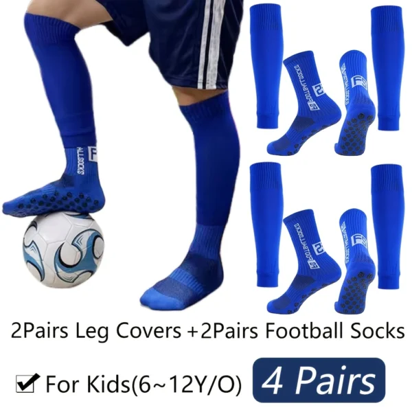 4 Pairs Of Kids' Football Socks And Leg Covers, Breathable Mid-tube Soccer Socks & Leg Sleeves Set For Kids, Competition Training Breathable Leg Covers & Soccer Socks Set For Boys & Girls