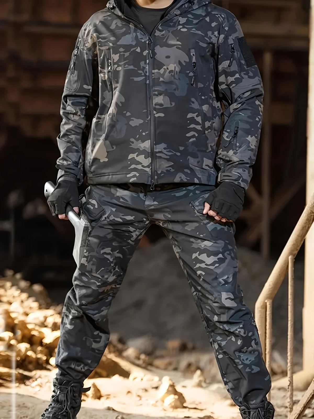 [Winter Tactical Suit] 2pcs Men's Winter Warm Tactical Suit - Heating Jacket and Pants with Multiple Pockets, Windproof Zipper, Hat - Casual Sports Set for Outdoor Activities, Outdoor Work and Training - Image 4