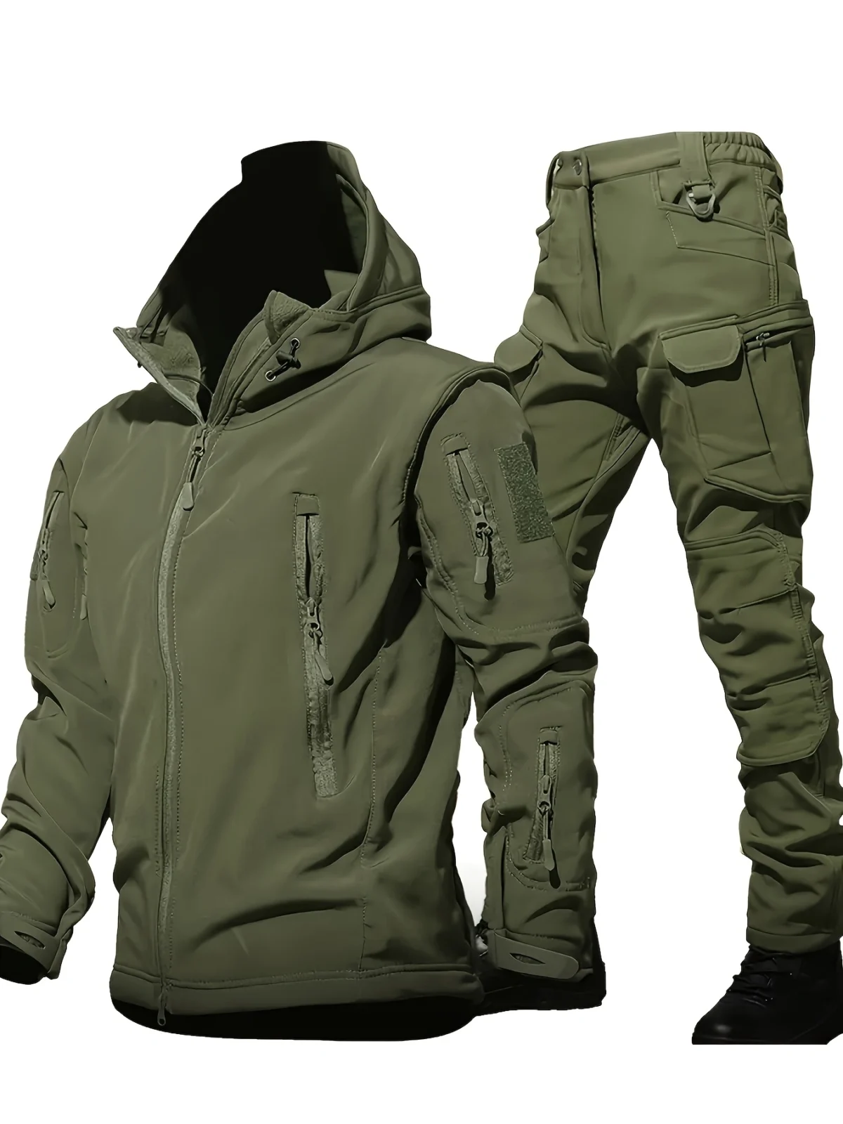 [Winter Tactical Suit] 2pcs Men's Winter Warm Tactical Suit - Heating Jacket and Pants with Multiple Pockets, Windproof Zipper, Hat - Casual Sports Set for Outdoor Activities, Outdoor Work and Training - Image 5