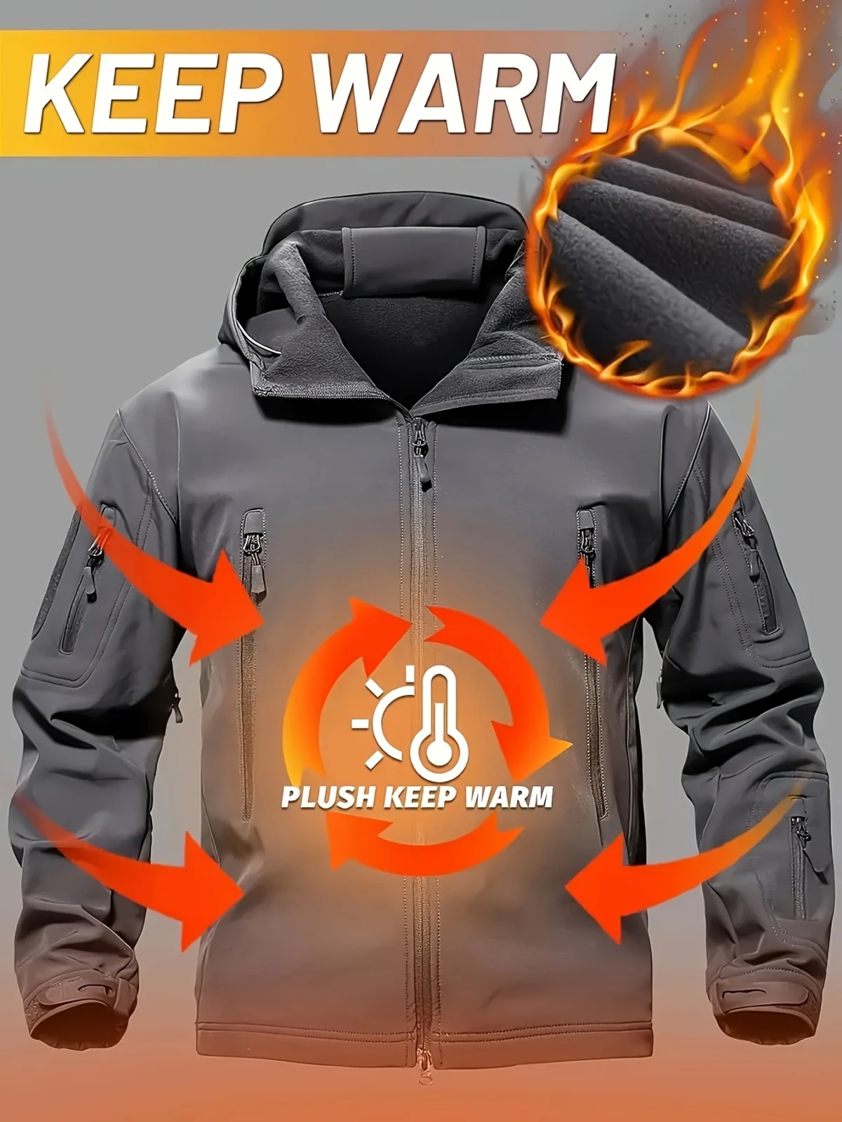 [Winter Tactical Suit] 2pcs Men's Winter Warm Tactical Suit - Heating Jacket and Pants with Multiple Pockets, Windproof Zipper, Hat - Casual Sports Set for Outdoor Activities, Outdoor Work and Training - Image 6