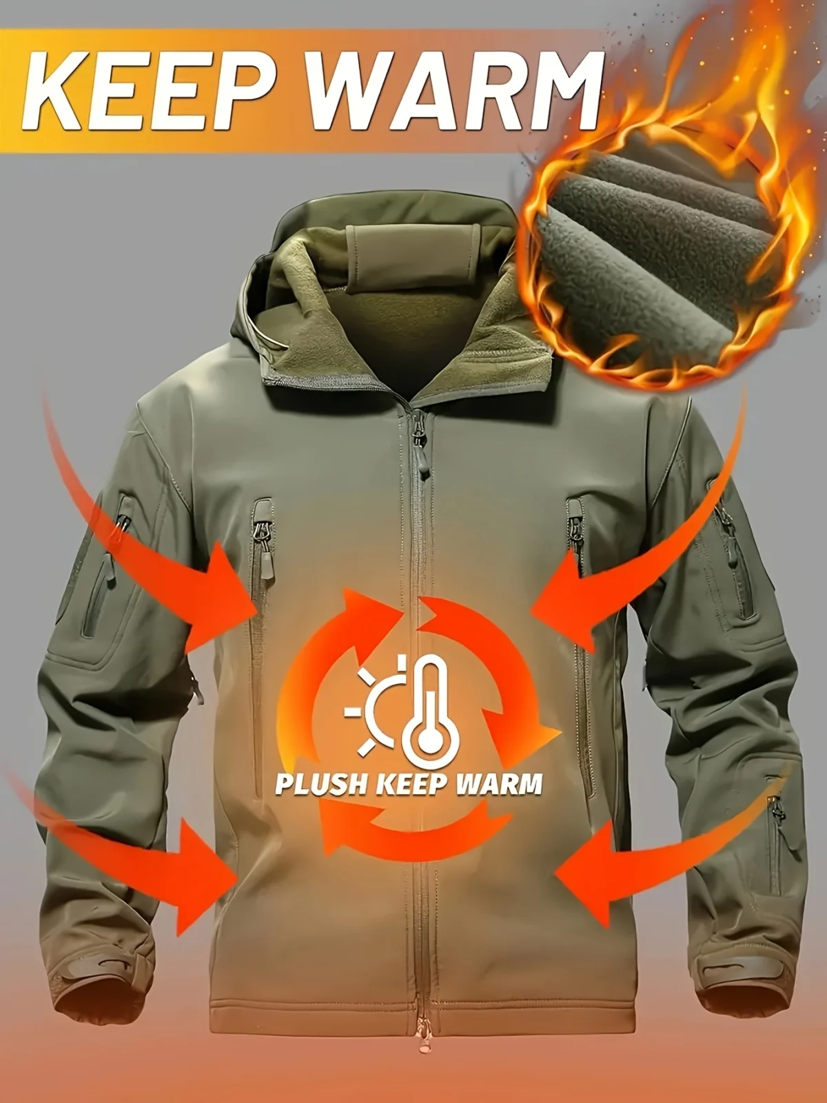 [Winter Tactical Suit] 2pcs Men's Winter Warm Tactical Suit - Heating Jacket and Pants with Multiple Pockets, Windproof Zipper, Hat - Casual Sports Set for Outdoor Activities, Outdoor Work and Training - Image 8