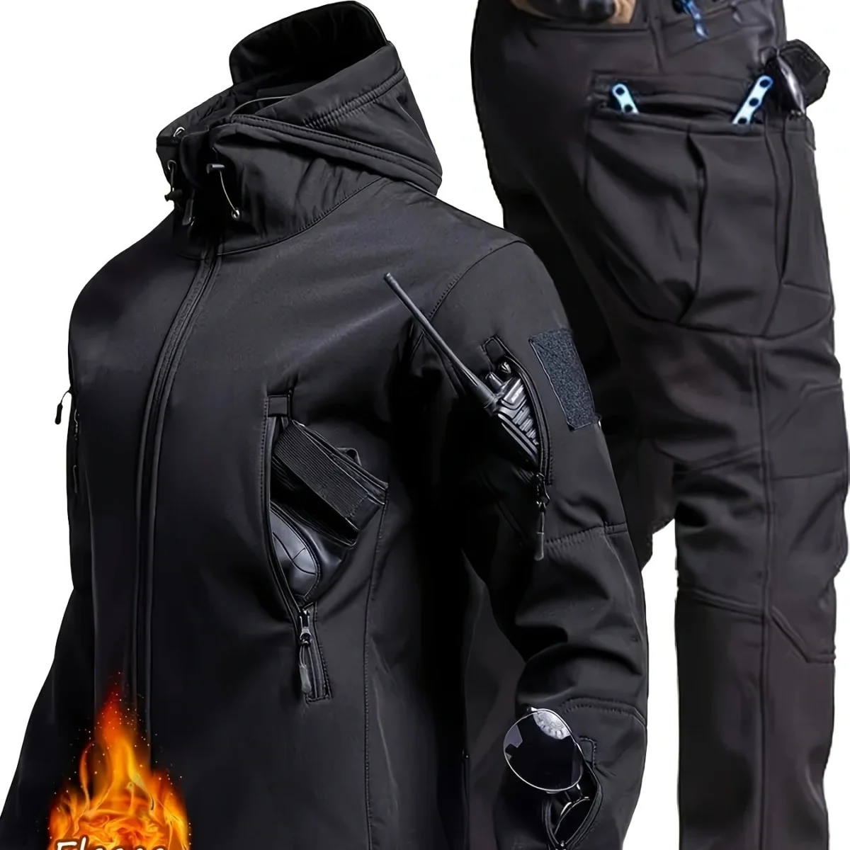 [Winter Tactical Suit] 2pcs Men's Winter Warm Tactical Suit - Heating Jacket and Pants with Multiple Pockets, Windproof Zipper, Hat - Casual Sports Set for Outdoor Activities, Outdoor Work and Training - Image 11